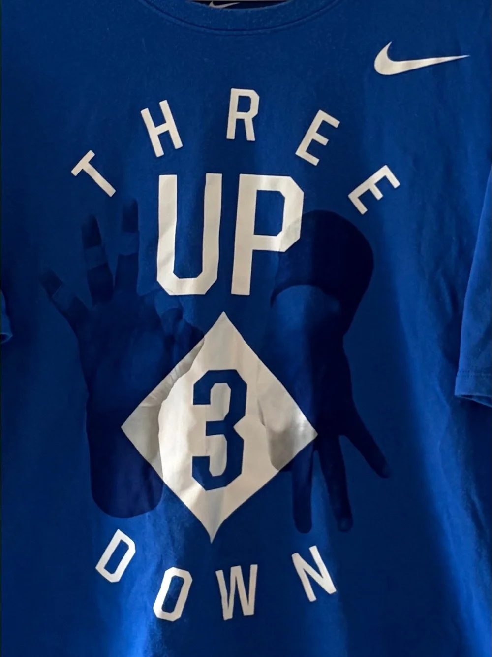 Nike Baseball Three Up 3 Down Dodger Blue White Dri Fit Tee T Shirt-Mens Larg